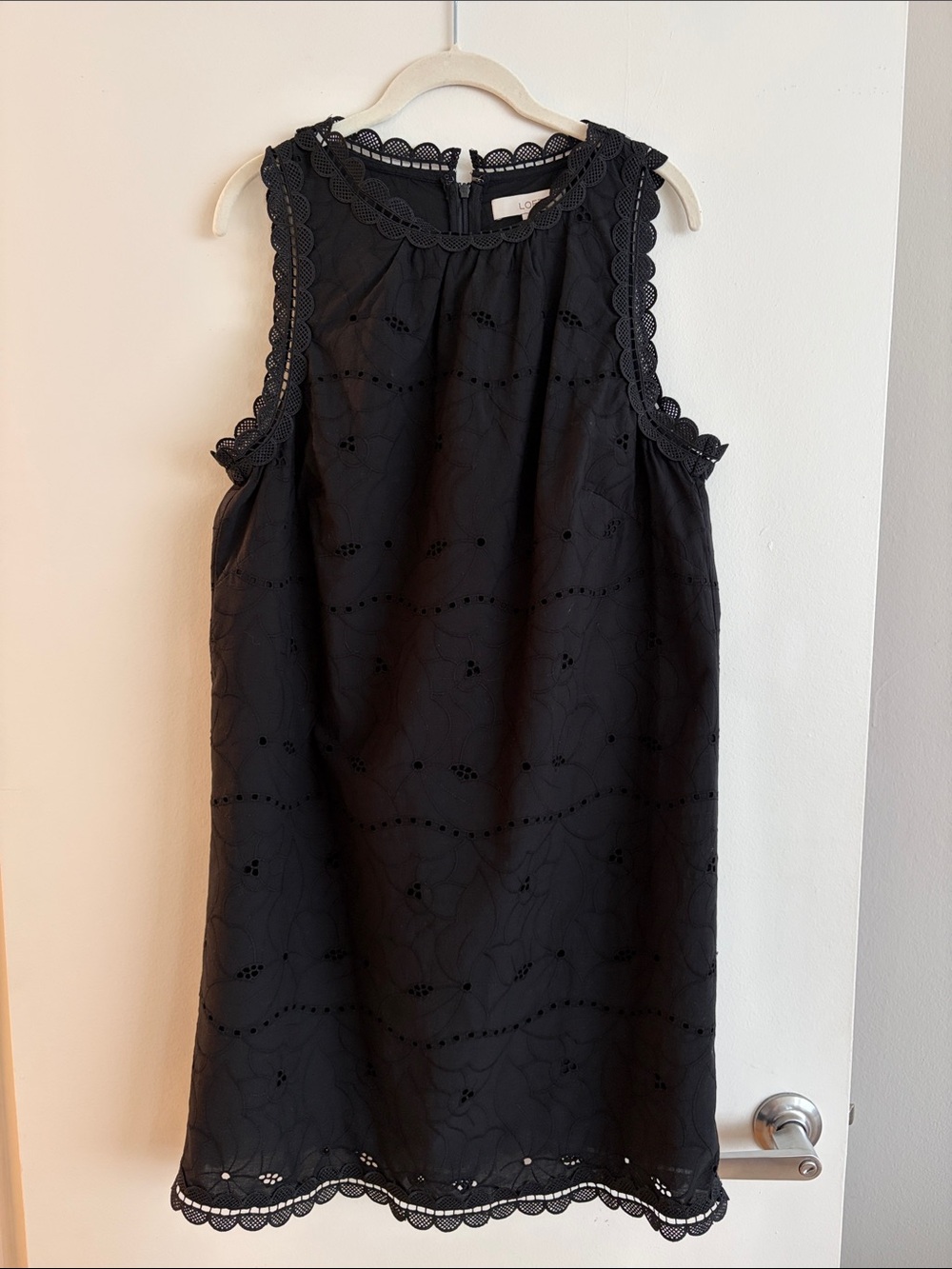 LOFT Black Eyelet Scalloped Sleeveless Shift Dress